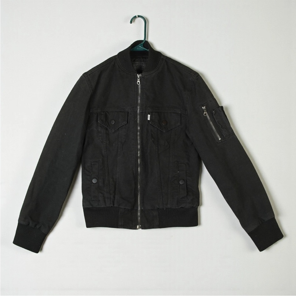 Levi’s Quilted Bomber Trucker Jacket MA-1 Sleeve Zip Pocket Mens Size XS Black